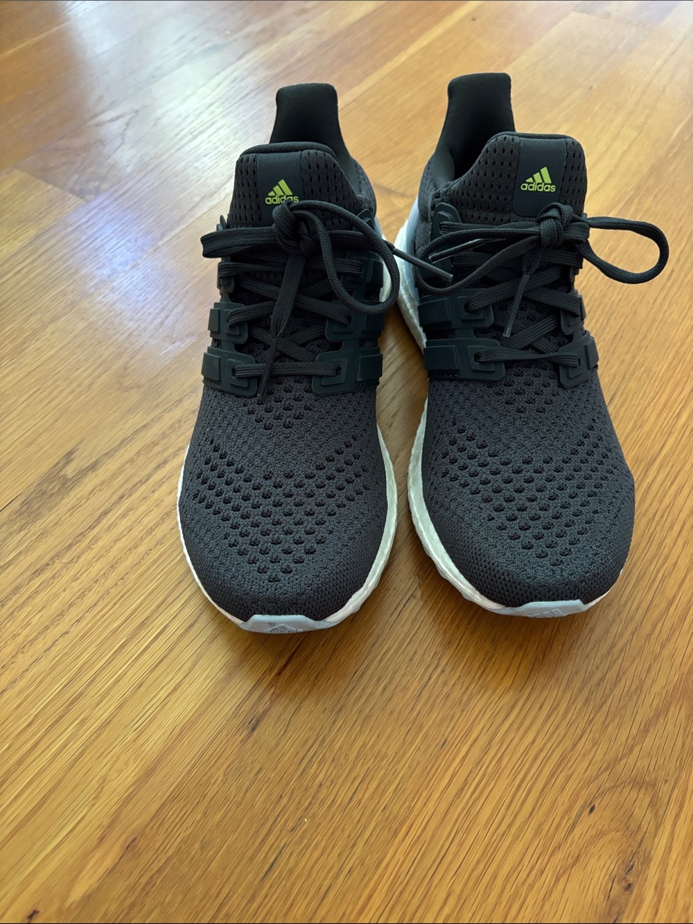 adidas Black Knit Running Shoes with Lime Logo Accents. Barely worn